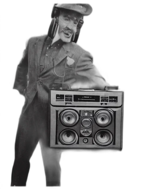 robot, jacket, staff, hat transparent PNG cut-out