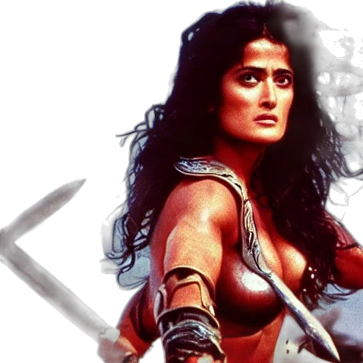 fantasy art, comic book art, epic, photo, muscular, salma, hayek, beautiful transparent PNG cut-out