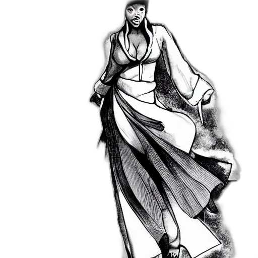 dress, staff, sword, pencil sketch, concept art, comic book art, fantasy art, monochrome transparent PNG cut-out