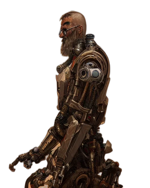 robot, staff, weapon, creature, concept art, cyberpunk, 3d render, fantasy art transparent PNG cut-out