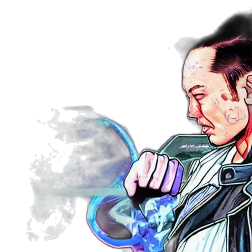 concept art, watercolor, comic book art, photorealistic, blue, elon, musk, fighting transparent PNG cut-out
