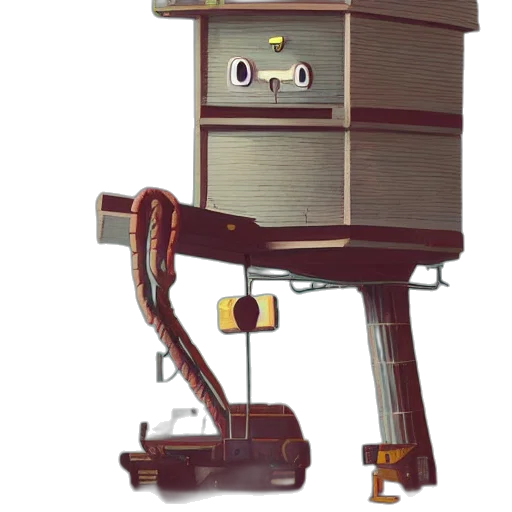 robot, furniture, staff, weapon, concept art, 3d render, pixel art, cartoon transparent PNG cut-out