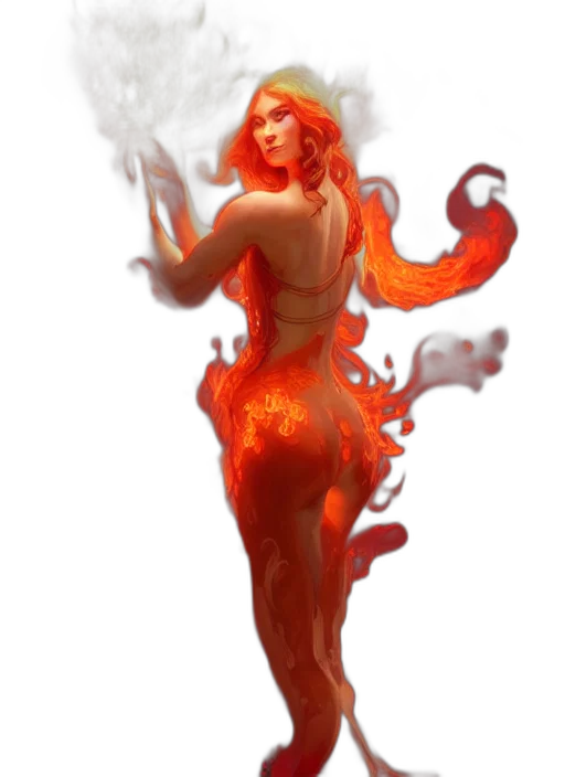 creature, dress, concept art, fantasy art, pixel art, 3d render, fire, underwater transparent PNG cut-out