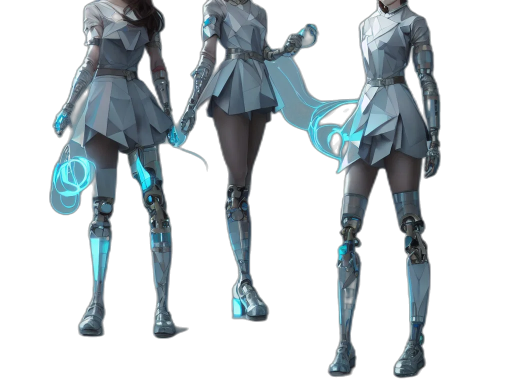 robot, staff, concept art, cyberpunk transparent PNG cut-out