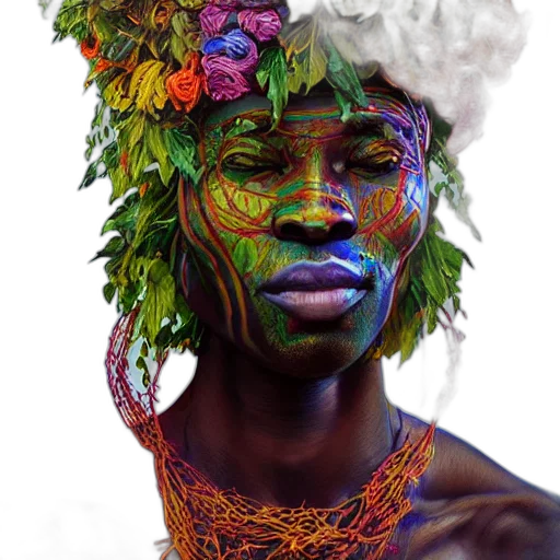 mask, face, crown, flower, photorealistic, fantasy art, concept art, watercolor transparent PNG cut-out