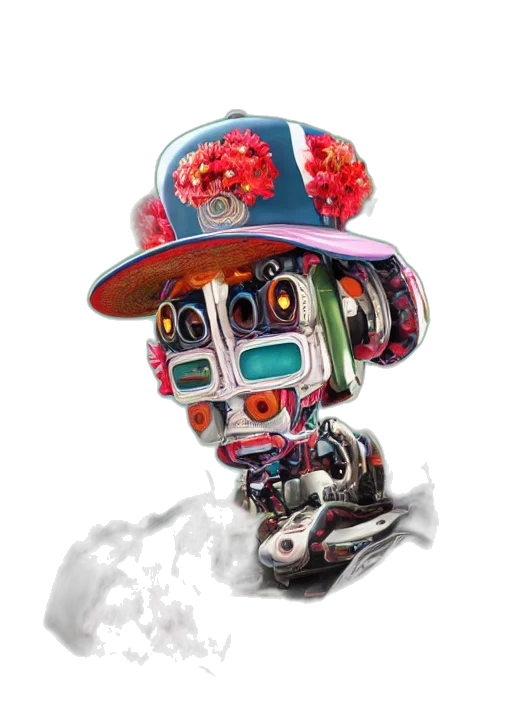 robot, face, mask, staff, concept art, 3d render, vaporwave, pixel art transparent PNG cut-out