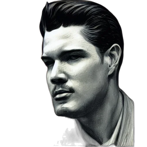 face, photorealistic, comic book art, pencil sketch, cartoon, drawing, robbie, basho transparent PNG cut-out