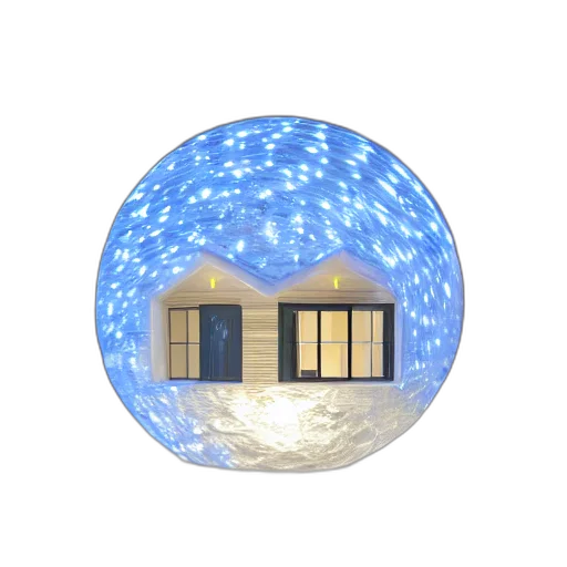 umbrella, building, 3d render, concept art, photorealistic, outer space, blue, crystal transparent PNG cut-out