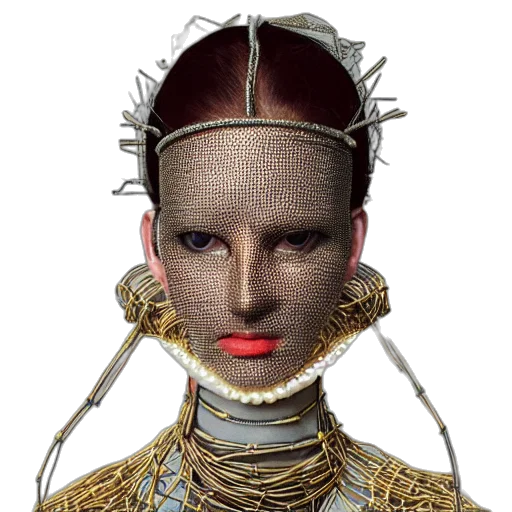 robot, mask, face, jewelry, cyberpunk, photorealistic, 3d render, concept art transparent PNG cut-out
