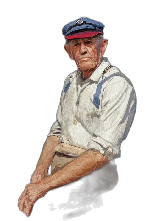 staff, hat, face, jacket, photorealistic, oil painting, concept art, watercolor transparent PNG cut-out