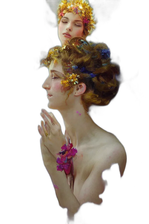 crown, jewelry, flower, dress, oil painting, fantasy art, concept art, photorealistic transparent PNG cut-out