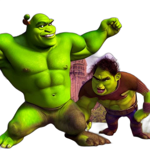animal, creature, 3d render, concept art, photorealistic, comic book art, shrek, fighting transparent PNG cut-out