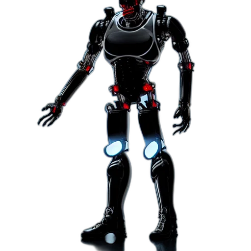 robot, concept art, 3d render, cyberpunk, pixel art, red, dark, terminator transparent PNG cut-out