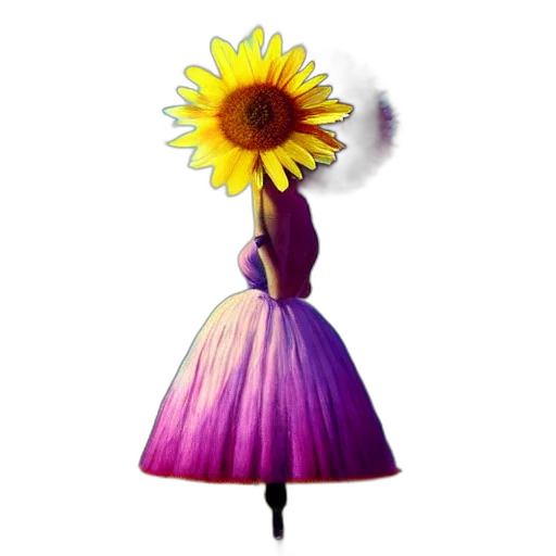 dress, flower, umbrella, crown, photorealistic, concept art, 3d render, fantasy art transparent PNG cut-out
