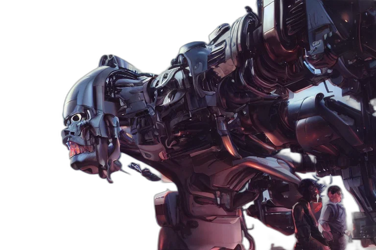 robot, weapon, concept art, 3d render, cyberpunk, photorealistic, terminator, single transparent PNG cut-out