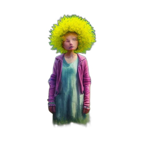 creature, dress, hair, flower, photorealistic, concept art, 3d render, oil painting transparent PNG cut-out