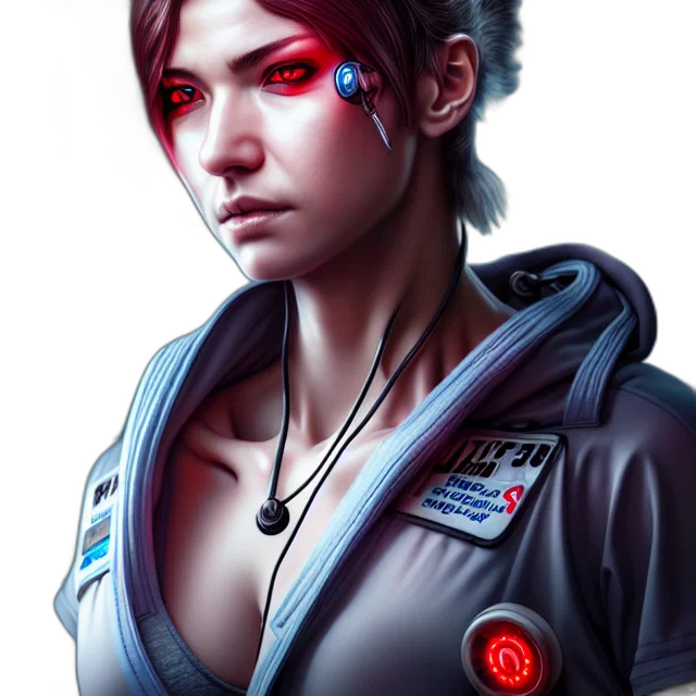 staff, face, jacket, cyberpunk, concept art, fantasy art, photorealistic, neon lights transparent PNG cut-out