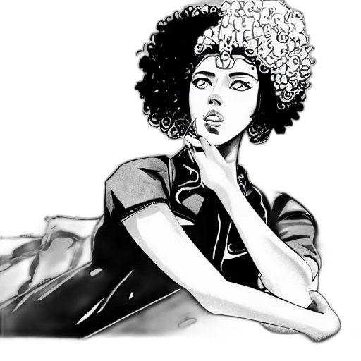 dress, face, hair, comic book art, cartoon, concept art, anime, monochrome transparent PNG cut-out