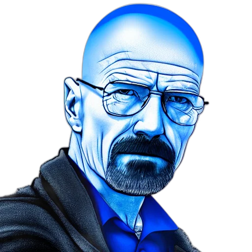face, comic book art, cartoon, photorealistic, pixel art, blue, walter, white transparent PNG cut-out