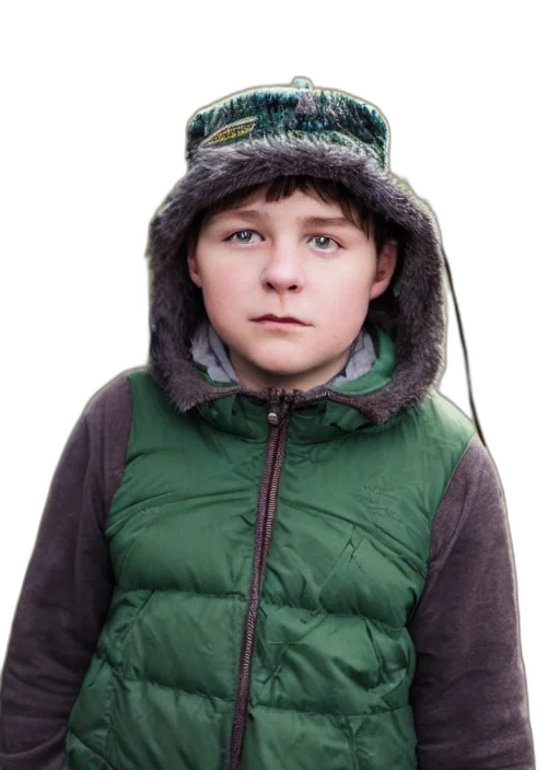 jacket, hat, face, animal, photorealistic, 3d render, concept art, snow transparent PNG cut-out