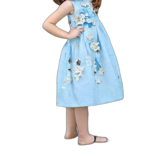 dress, 3d render, cartoon, concept art, photorealistic, blue, anna, flower transparent PNG cut-out