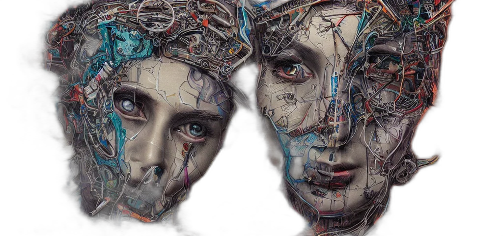 mask, robot, face, cyberpunk, concept art, photorealistic, 3d render, peripheral transparent PNG cut-out