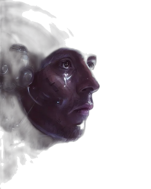 face, mask, robot, concept art, photorealistic, watercolor, cyberpunk, outer space transparent PNG cut-out