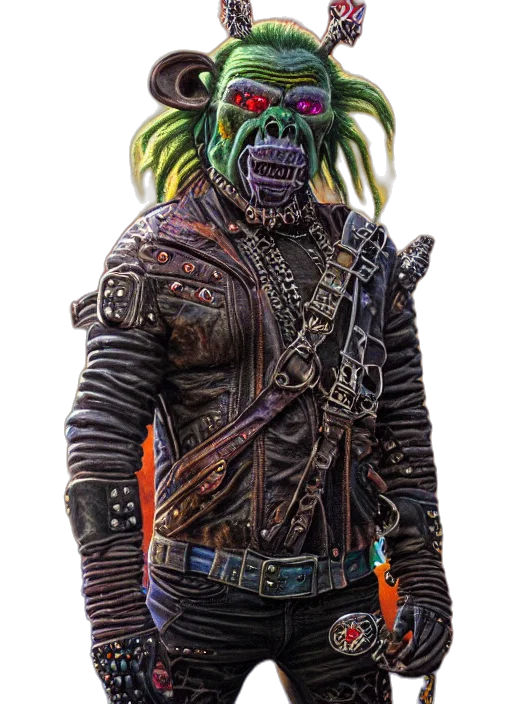 creature, mask, jacket, staff transparent PNG cut-out