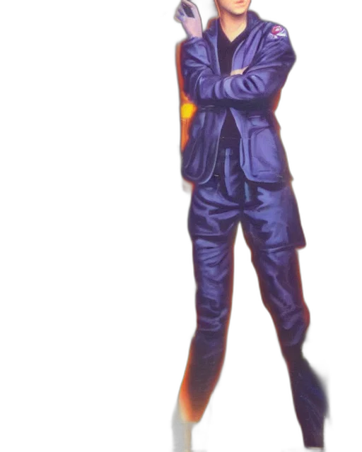 staff, jacket, weapon, robot, concept art, pixel art, comic book art, 3d render transparent PNG cut-out