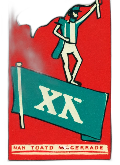 staff, man, carrying, flag, matchbox, label, style, red transparent PNG cut-out