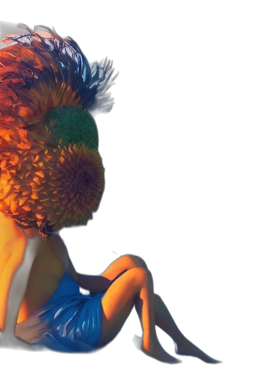 hair, dress, crown, 3d render, concept art, photorealistic, fantasy art, blue transparent PNG cut-out