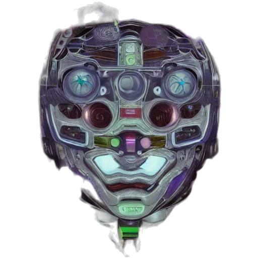 robot, mask, face, weapon, concept art, cyberpunk, pixel art, 3d render transparent PNG cut-out