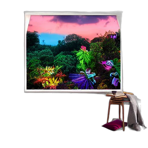 furniture, concept art, 3d render, photorealistic, forest, sunset, underwater, rain transparent PNG cut-out