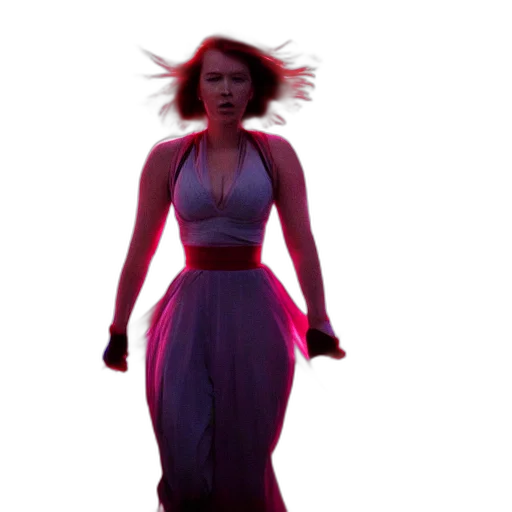 dress, creature, staff, hair, 3d render, concept art, vaporwave, cyberpunk transparent PNG cut-out