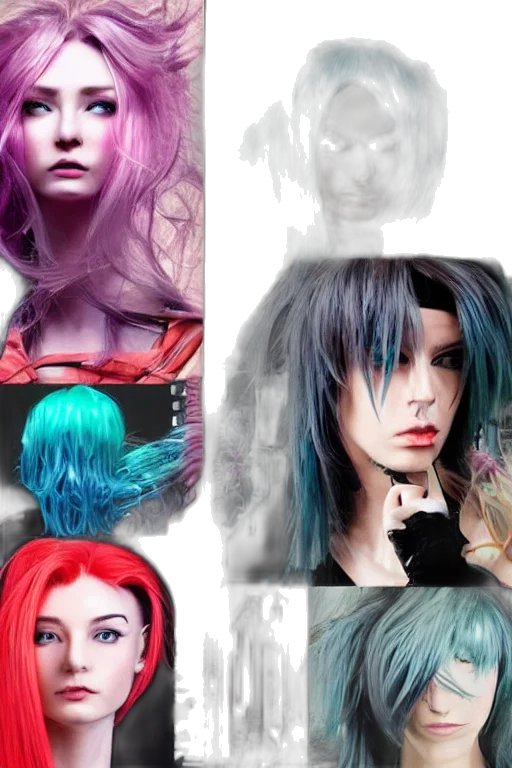 hair, photorealistic, fantasy art, anime, concept art, dark, colorful, pastel transparent PNG cut-out