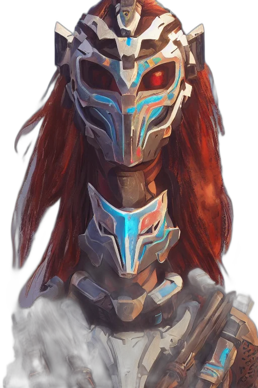mask, robot, face, concept art, fantasy art, comic book art, anime, red transparent PNG cut-out