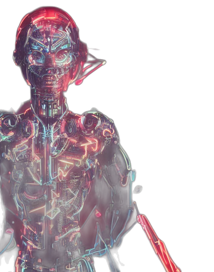 robot, creature, cyberpunk, concept art, comic book art, 3d render, neon lights, red transparent PNG cut-out