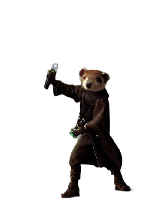 staff, animal, weapon, jacket, concept art, 3d render, pixel art, portrait transparent PNG cut-out