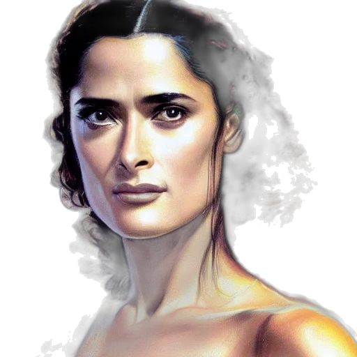 face, photorealistic, comic book art, oil painting, fantasy art, young, salma, hayek transparent PNG cut-out