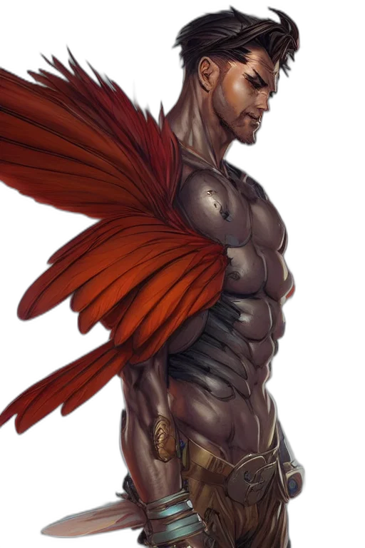 fantasy art, concept art, comic book art, photorealistic, red, earth tones, dark, character transparent PNG cut-out