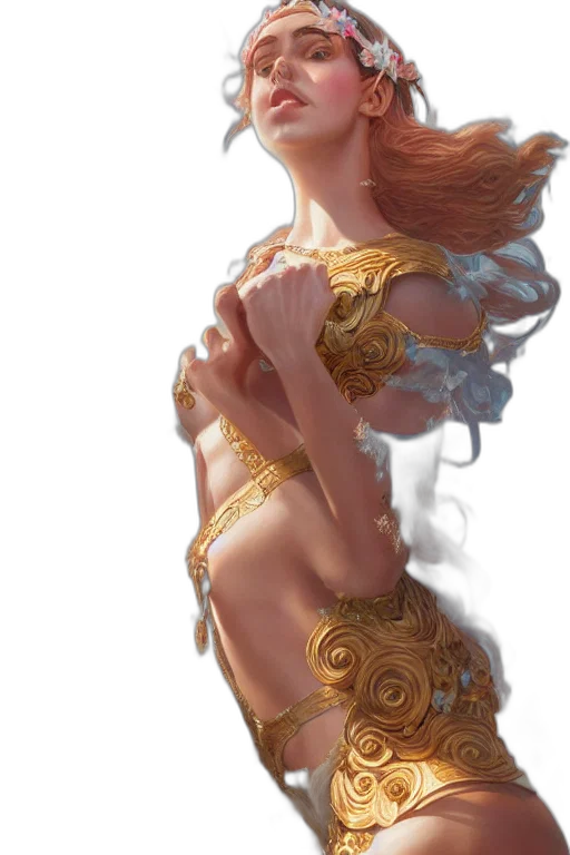dress, crown, jewelry, staff, fantasy art, concept art, photorealistic, 3d render transparent PNG cut-out