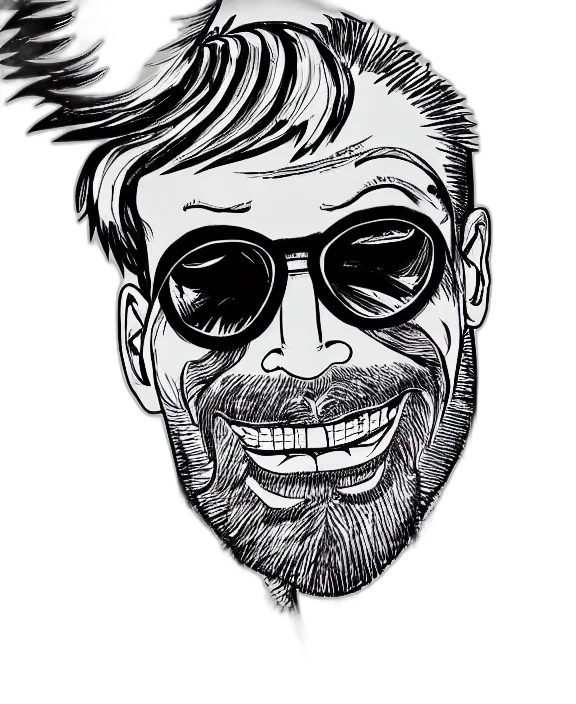 face, hair, jacket, mask, cartoon, comic book art, photorealistic, pencil sketch transparent PNG cut-out