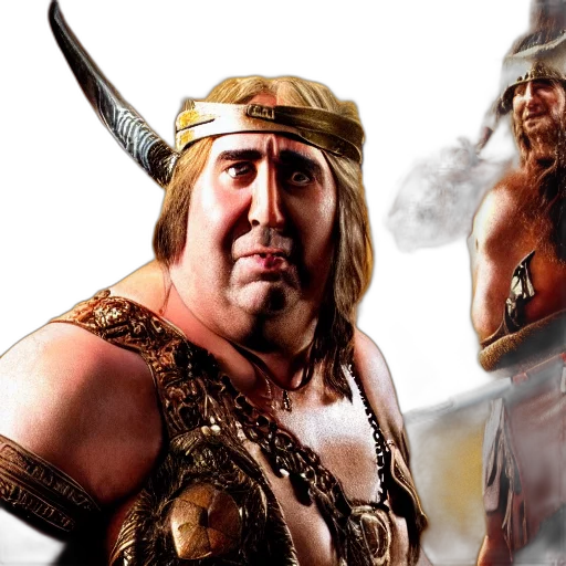 fantasy art, concept art, photorealistic, fat, nic, cage, playing, conan transparent PNG cut-out