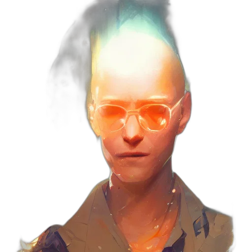 face, jacket, staff, mask, cyberpunk, concept art, fantasy art, comic book art transparent PNG cut-out