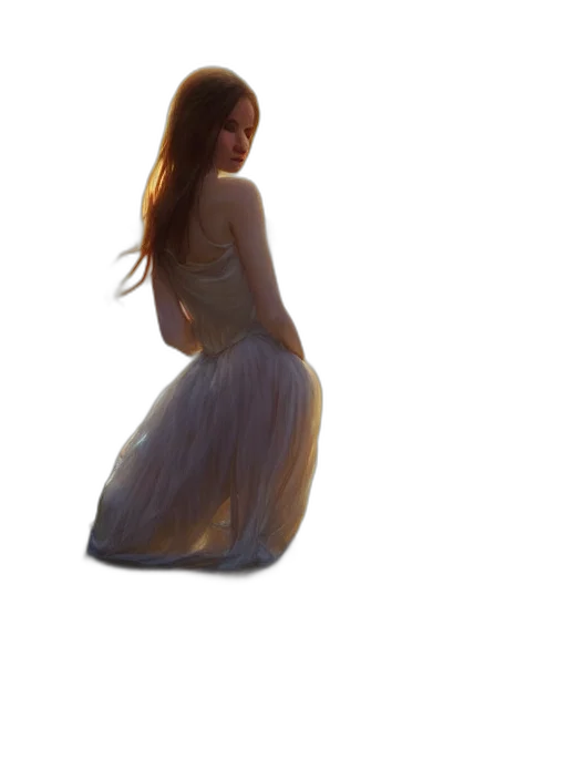dress, hair, crown, staff, 3d render, photorealistic, oil painting, concept art transparent PNG cut-out
