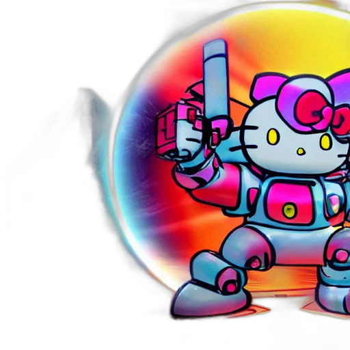 robot, weapon, vaporwave, pixel art, concept art, cyberpunk, colorful, giant transparent PNG cut-out