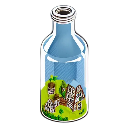 bottle, 3d render, concept art, pixel art, photorealistic, forest, glass, isometric transparent PNG cut-out