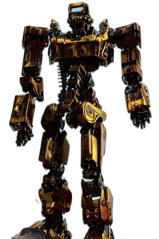 robot, weapon, 3d render, concept art, golden, futurecore, shiny, ornate transparent PNG cut-out