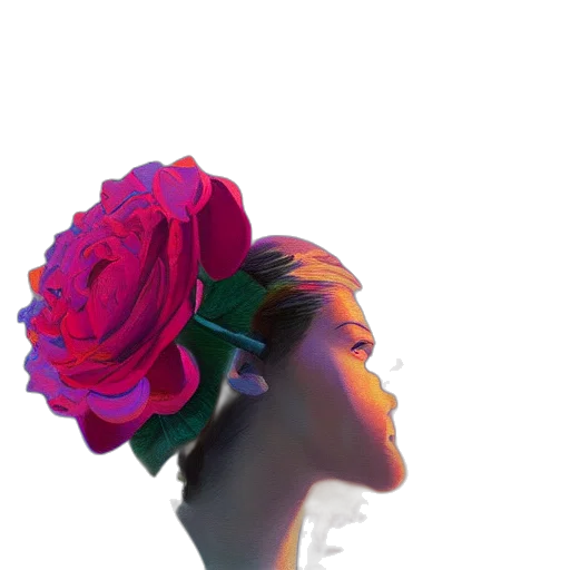 crown, face, flower, hat, photorealistic, watercolor, vaporwave, concept art transparent PNG cut-out