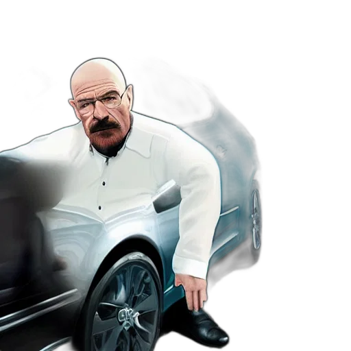 car, concept art, photorealistic, cartoon, comic book art, walter, white, luxury transparent PNG cut-out